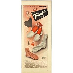 Pom Pom Trmfit Sox "Latest fashion rage in Anklets" Vintage Print Ad 1948